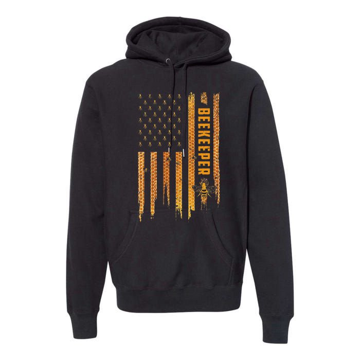 Beekeeping American Flag Honeycomb Honey Bees Beekeeper Premium Hoodie