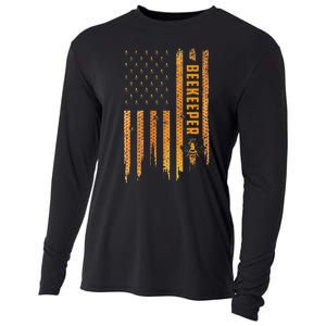 Beekeeping American Flag Honeycomb Honey Bees Beekeeper Cooling Performance Long Sleeve Crew