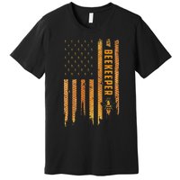 Beekeeping American Flag Honeycomb Honey Bees Beekeeper Premium T-Shirt