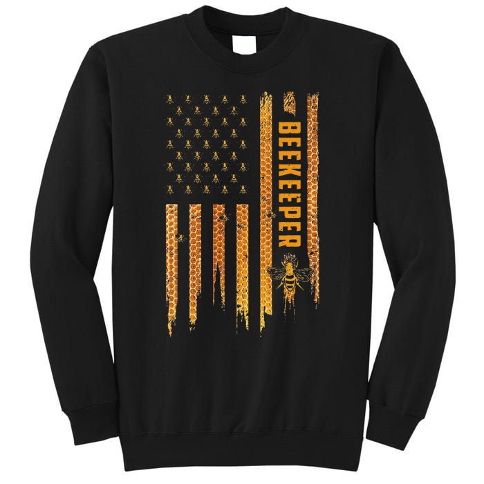 Beekeeping American Flag Honeycomb Honey Bees Beekeeper Tall Sweatshirt