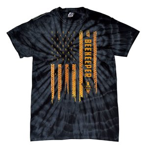 Beekeeping American Flag Honeycomb Honey Bees Beekeeper Tie-Dye T-Shirt