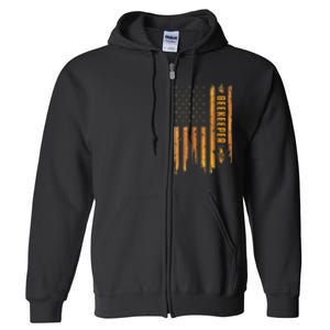 Beekeeping American Flag Honeycomb Honey Bees Beekeeper Full Zip Hoodie