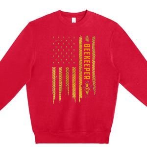 Beekeeping American Flag Honeycomb Honey Bees Beekeeper Premium Crewneck Sweatshirt