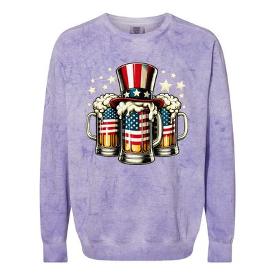 Beer American Flag Usa 4th Of July Party Drinking Gift Colorblast Crewneck Sweatshirt