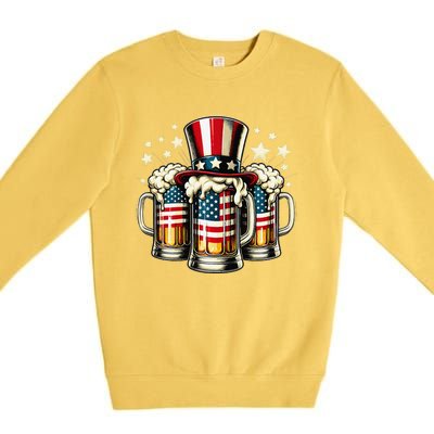 Beer American Flag Usa 4th Of July Party Drinking Gift Premium Crewneck Sweatshirt