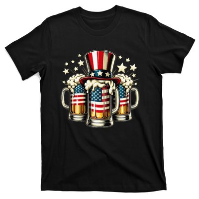 Beer American Flag Usa 4th Of July Party Drinking Gift T-Shirt