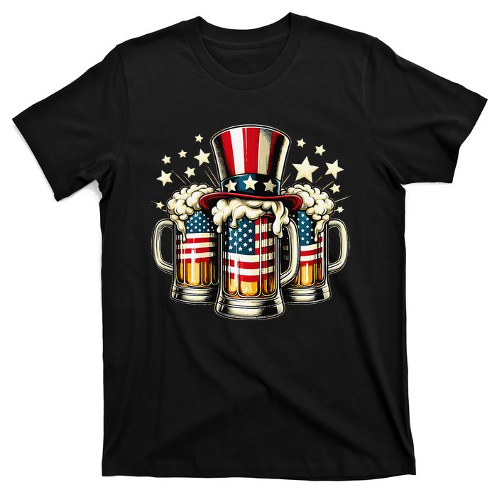 Beer American Flag Usa 4th Of July Party Drinking Gift T-Shirt