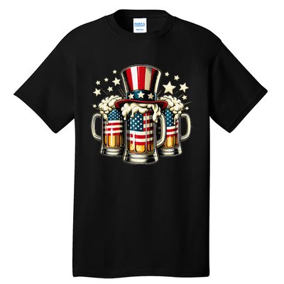 Beer American Flag Usa 4th Of July Party Drinking Gift Tall T-Shirt