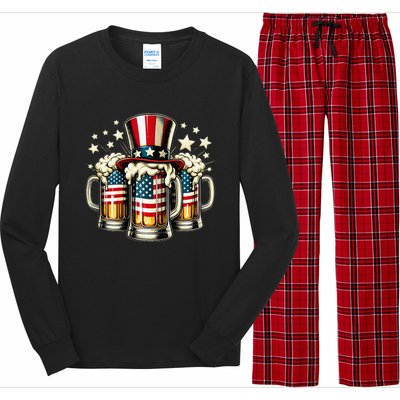 Beer American Flag Usa 4th Of July Party Drinking Gift Long Sleeve Pajama Set