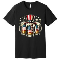 Beer American Flag Usa 4th Of July Party Drinking Gift Premium T-Shirt