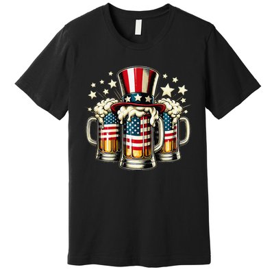 Beer American Flag Usa 4th Of July Party Drinking Gift Premium T-Shirt