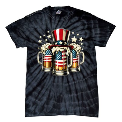 Beer American Flag Usa 4th Of July Party Drinking Gift Tie-Dye T-Shirt