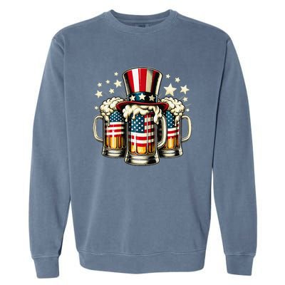 Beer American Flag Usa 4th Of July Party Drinking Gift Garment-Dyed Sweatshirt