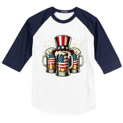 Beer American Flag Usa 4th Of July Party Drinking Gift Baseball Sleeve Shirt