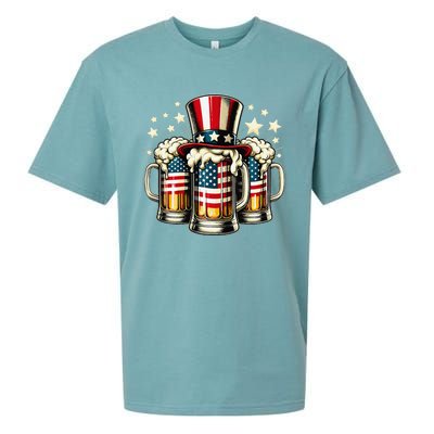 Beer American Flag Usa 4th Of July Party Drinking Gift Sueded Cloud Jersey T-Shirt