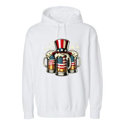 Beer American Flag Usa 4th Of July Party Drinking Gift Garment-Dyed Fleece Hoodie