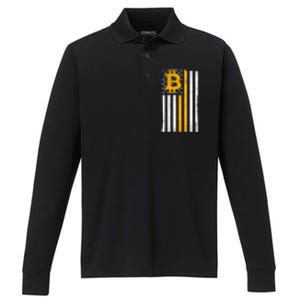 Bitcoin American Flag Crypto Performance Long Sleeve Polo