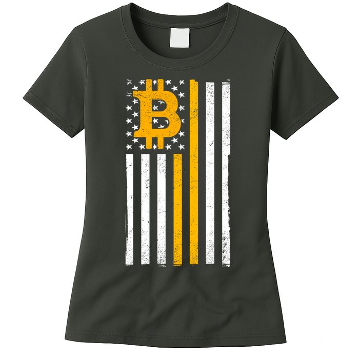 Bitcoin American Flag Crypto Womens T-Shirt