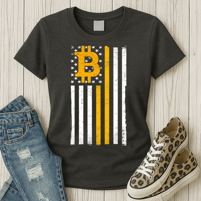 Bitcoin American Flag Crypto Womens T-Shirt