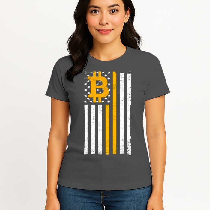 Bitcoin American Flag Crypto Womens T-Shirt