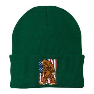 Bigfoot American Flag 4th Of July Sasquatch Knit Cap Winter Beanie