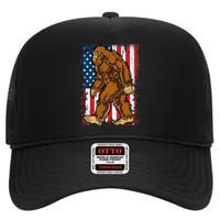 Bigfoot American Flag 4th Of July Sasquatch High Crown Mesh Back Trucker Hat