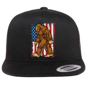 Bigfoot American Flag 4th Of July Sasquatch Flat Bill Trucker Hat