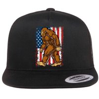 Bigfoot American Flag 4th Of July Sasquatch Flat Bill Trucker Hat