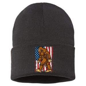 Bigfoot American Flag 4th Of July Sasquatch Sustainable Knit Beanie