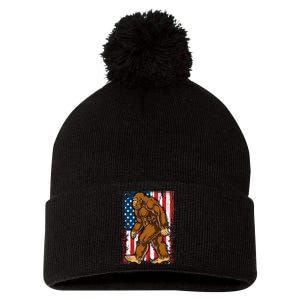 Bigfoot American Flag 4th Of July Sasquatch Pom Pom 12in Knit Beanie