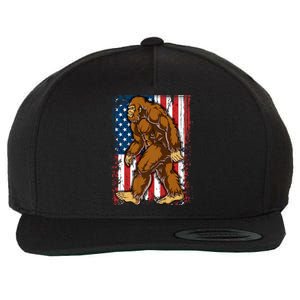 Bigfoot American Flag 4th Of July Sasquatch Wool Snapback Cap