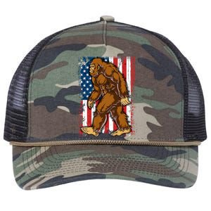 Bigfoot American Flag 4th Of July Sasquatch Retro Rope Trucker Hat Cap