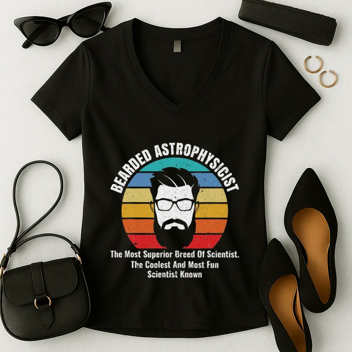 Bearded Astrophysicist Funny Astrophysics Definition Women's V-Neck T-Shirt