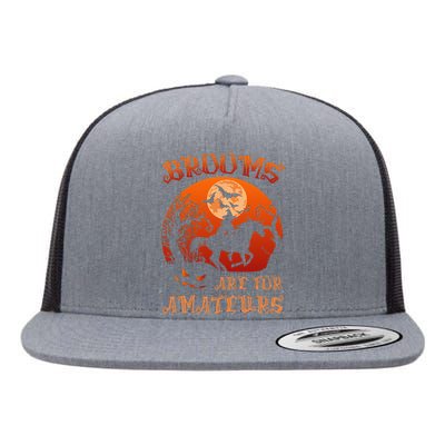 Brooms Are For Amateurs Witch Riding Horse Halloween Flat Bill Trucker Hat