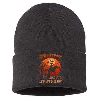 Brooms Are For Amateurs Witch Riding Horse Halloween Sustainable Knit Beanie