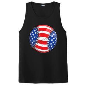 Baseball American Flag 4th Of July Boy Retro Ball Sport PosiCharge Competitor Tank