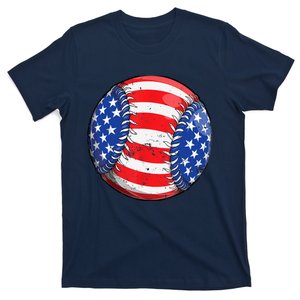 Baseball American Flag 4th Of July Boy Retro Ball Sport T-Shirt