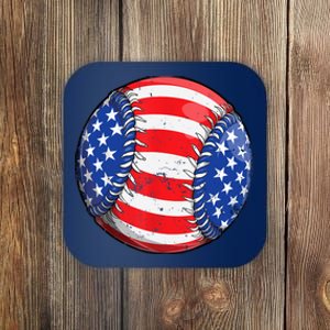 Baseball American Flag 4th Of July Boy Retro Ball Sport Coaster