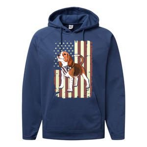 Beagle American Flag Bandana Patriotic 4th Of July T Performance Fleece Hoodie