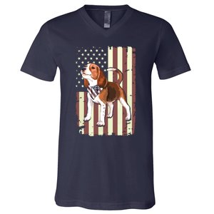 Beagle American Flag Bandana Patriotic 4th Of July T V-Neck T-Shirt