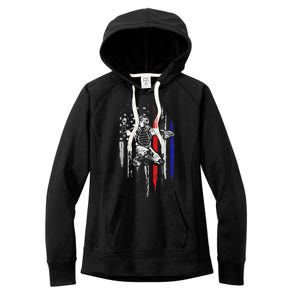 Baseball American Flag Patriotic Catcher 4th Of July Gifts Women's Fleece Hoodie