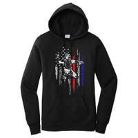 Baseball American Flag Patriotic Catcher 4th Of July Gifts Women's Pullover Hoodie