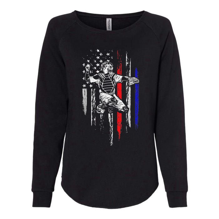 Baseball American Flag Patriotic Catcher 4th Of July Gifts Womens California Wash Sweatshirt