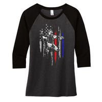 Baseball American Flag Patriotic Catcher 4th Of July Gifts Women's Tri-Blend 3/4-Sleeve Raglan Shirt