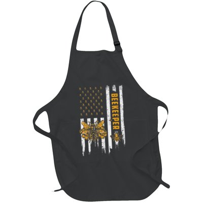 Beekeeping American Flag Honeycomb Honey Bees Beekeeper Full-Length Apron With Pockets