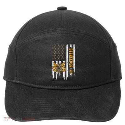 Beekeeping American Flag Honeycomb Honey Bees Beekeeper 7-Panel Snapback Hat