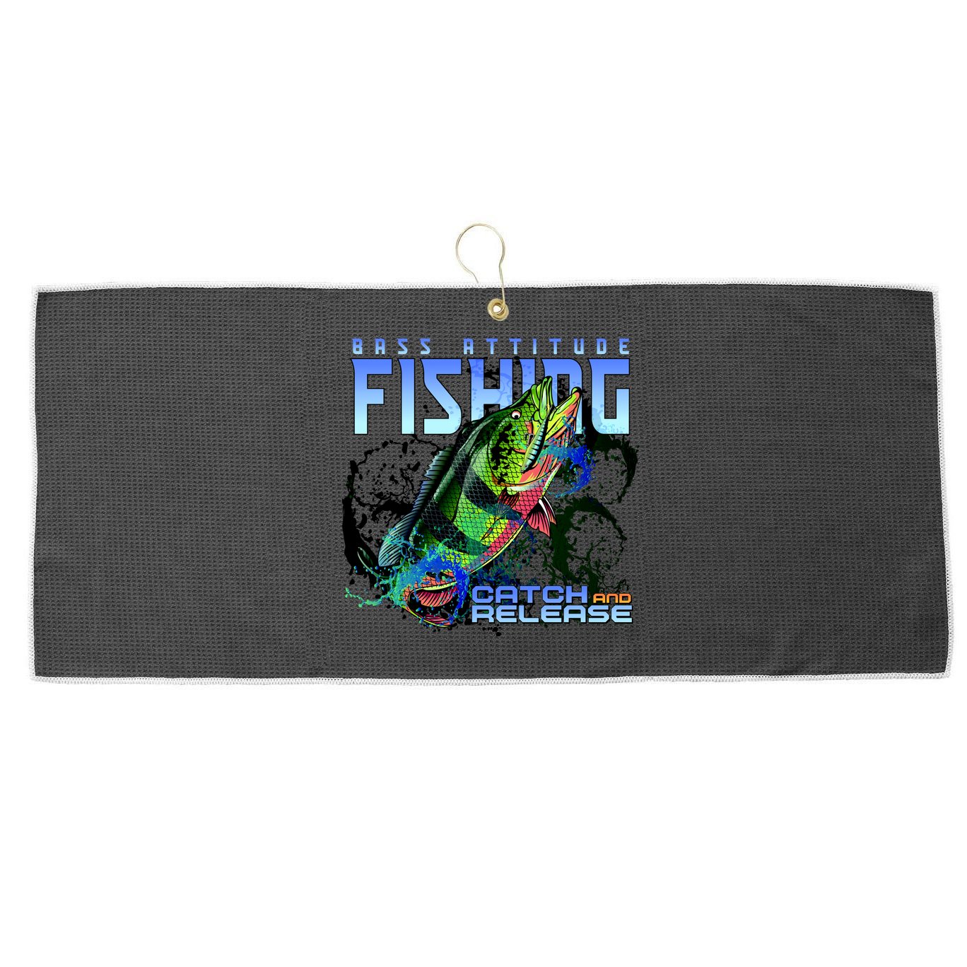 Bass Attitude Fishing Catch And Release Large Microfiber Waffle Golf Towel