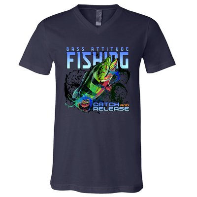 Bass Attitude Fishing Catch And Release V-Neck T-Shirt