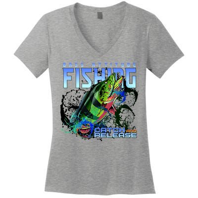 Bass Attitude Fishing Catch And Release Women's V-Neck T-Shirt