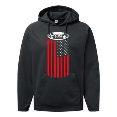 Beer American Flag 4th of July  Merica USA Drinking Performance Fleece Hoodie